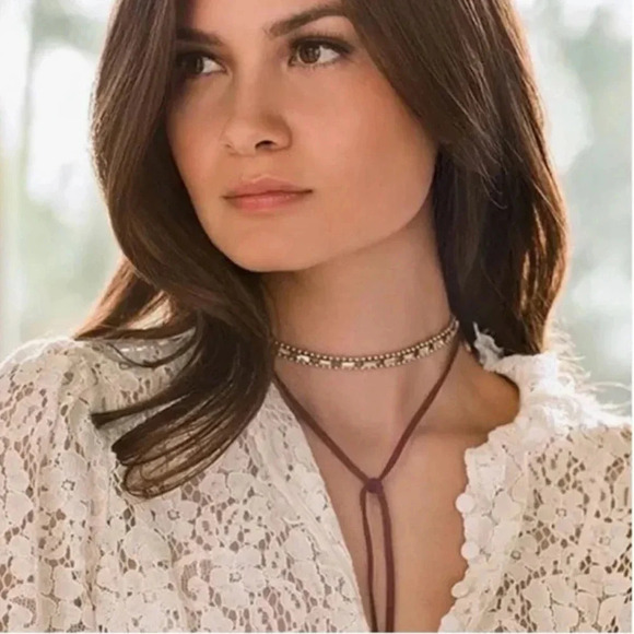 Jen Atkin Chloe + Isabel Red Leather Crystal Lariat Necklace or Headpiece - Picture 1 of 5